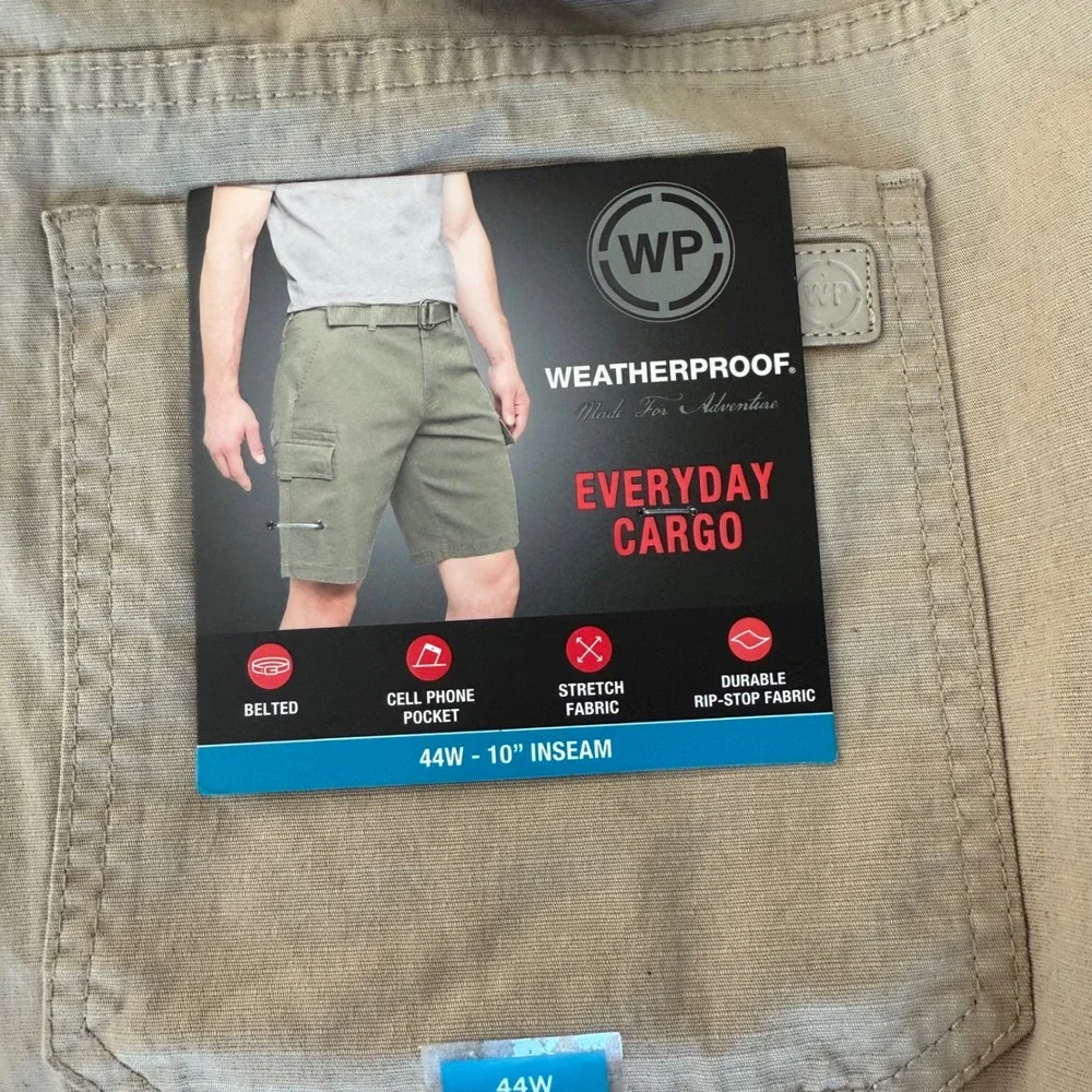Weatherproof Everyday Cargo Shorts Mens‎ 44W Beige Belted Cell Phone Pocket